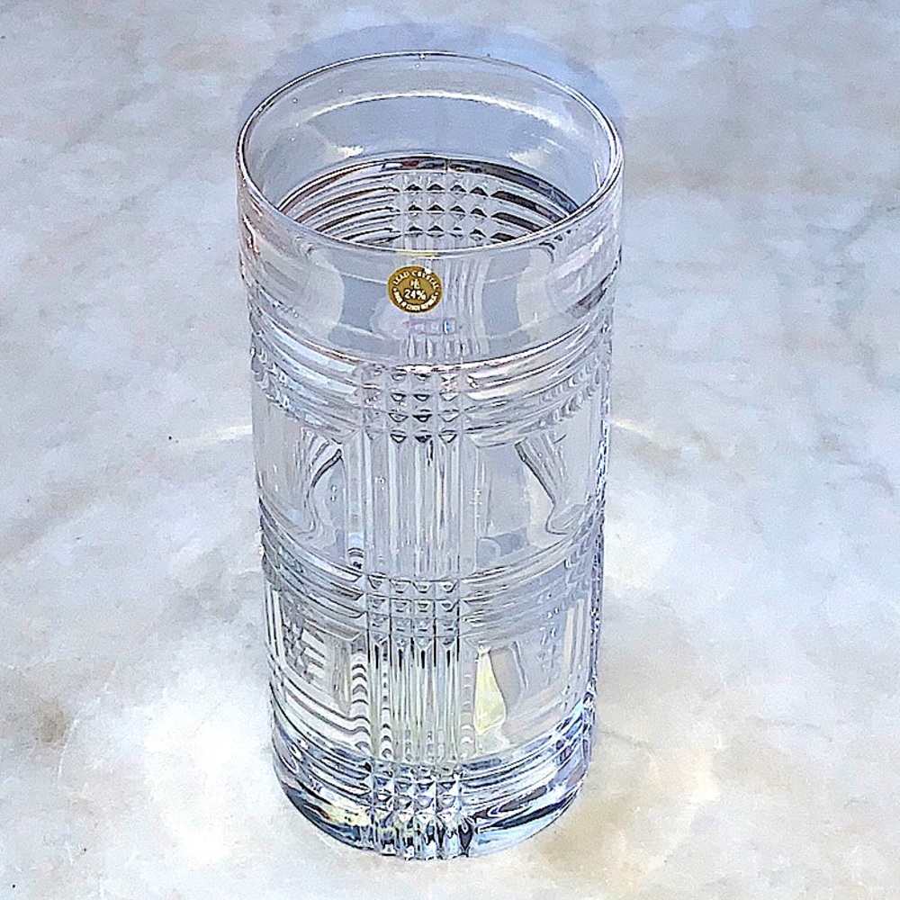 RALPH LAUREN GLEN PLAID HIGHBALL LEAD CRYSTAL GLASS 14oz